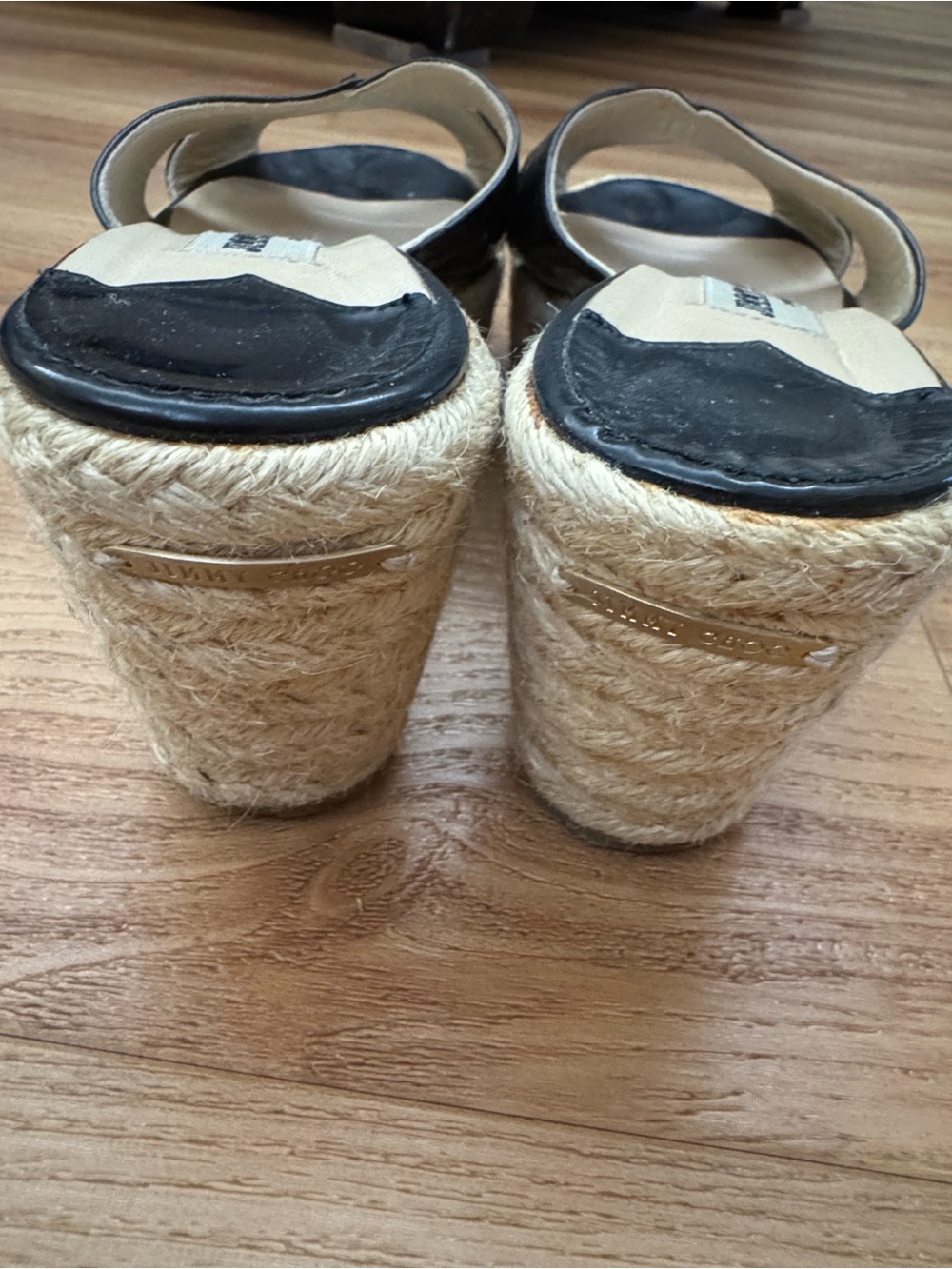 Jimmy Choo Black Patent Leather Espadrille Wedge Sandals - Picture 11 of 12